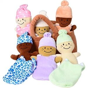 Plush Baby Doll Set with Basket - Multicolor